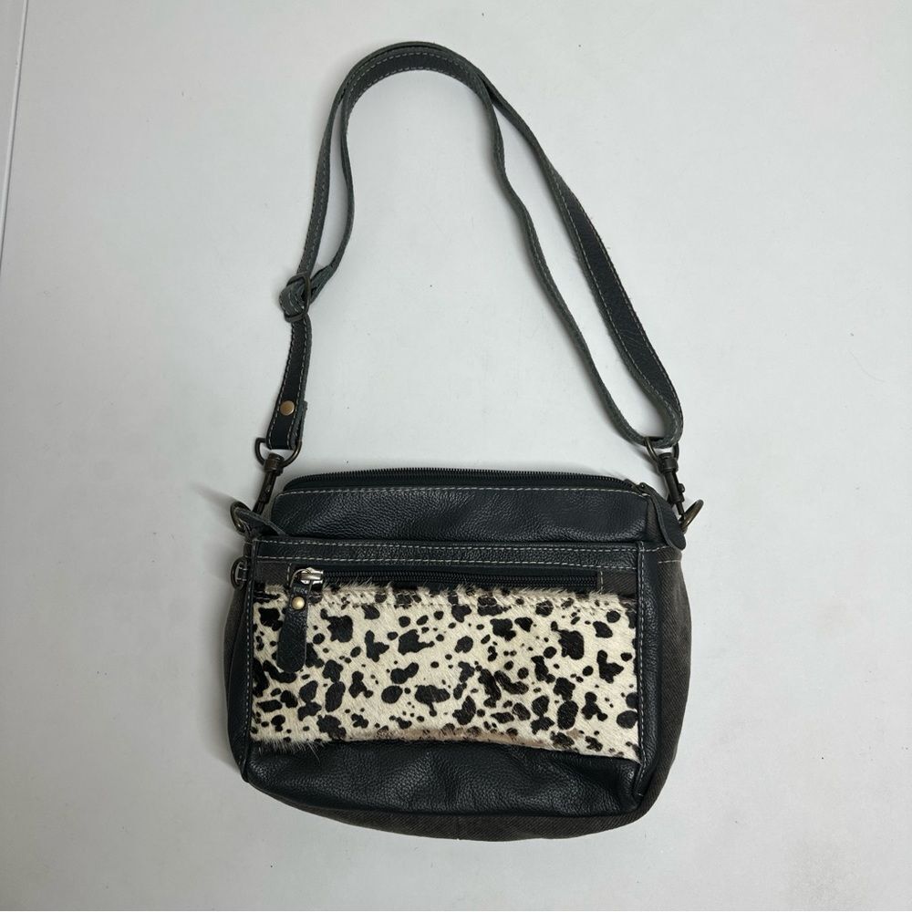 Myra Leather Crossbody Cowhide Multi-Color Canvas  Bag Purse